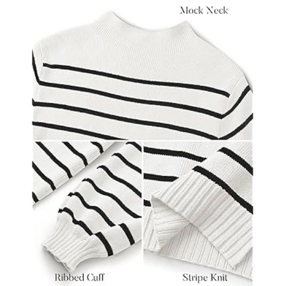 MIROL Mujer Mock Neck Striped Dress Long Puff Sleeve Side Slit Knit Sweater Sz L - Picture 6 of 14